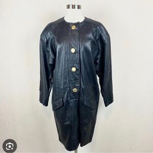 Vintage Bloomingdale’s Black 100% Leather Jacket Dress